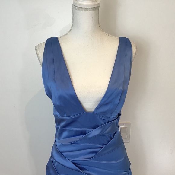 SILK ROBERTO CAVALLI LOW CUT DRESS RUCHED BLUE SZ 8 - Picture 4 of 10